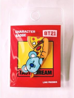 BT21 LINE FRIENDS - Koya & Kooky Pink Burger and Pizza Enamel Character Badges